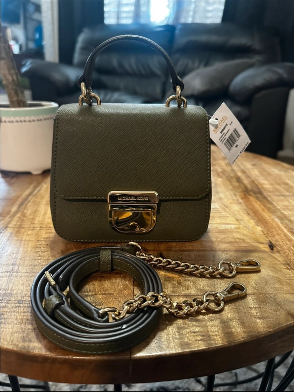 Michael Kors Olive Mini Top-Handle Crossbody with Gold Hardware